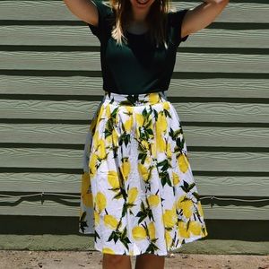 Lemon Patterned Circle Skirt